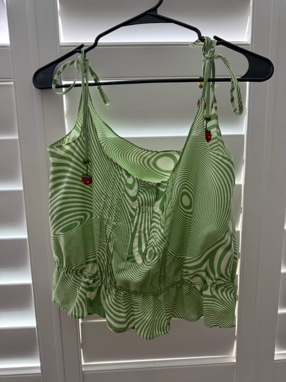 Source Unknown Light Green Swirl Tie-Shoulder Tank Top
